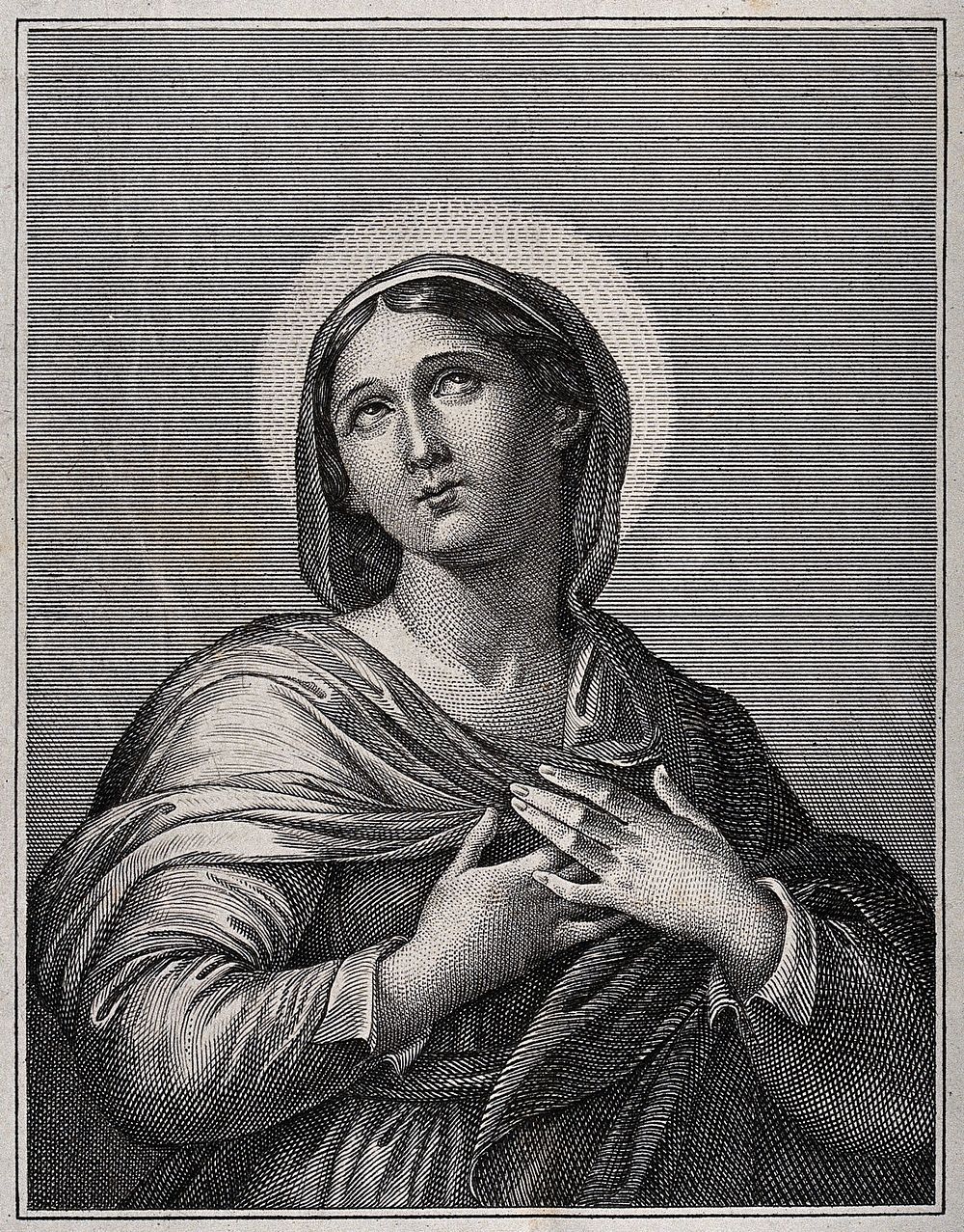 Saint Mary (the Blessed Virgin). Line engraving.