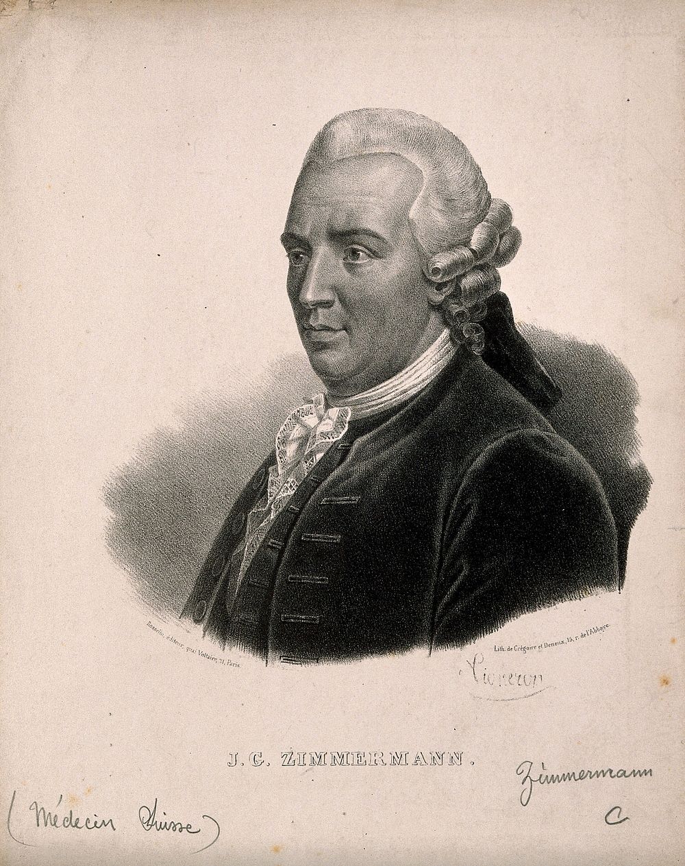 Johann Georg Zimmermann. Lithograph by P. R. Vignéron.