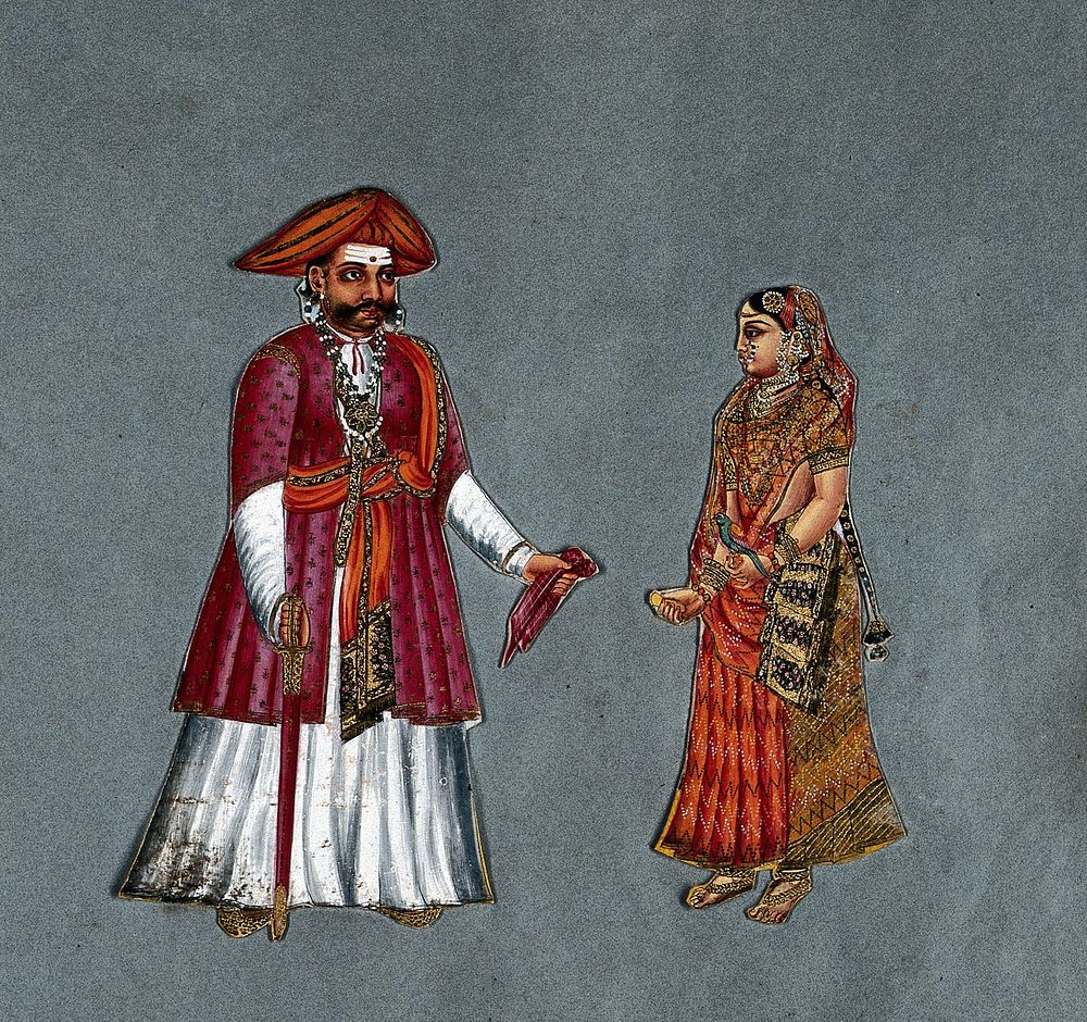 An Indian man of the "China caste" and his wife. Gouache painting.