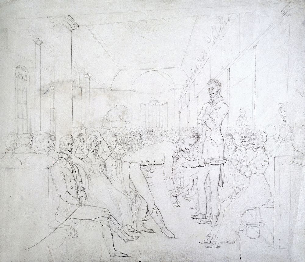 Magdalen Asylum, Dublin: a collection in the chapel. Pencil drawing attributed to McCain.