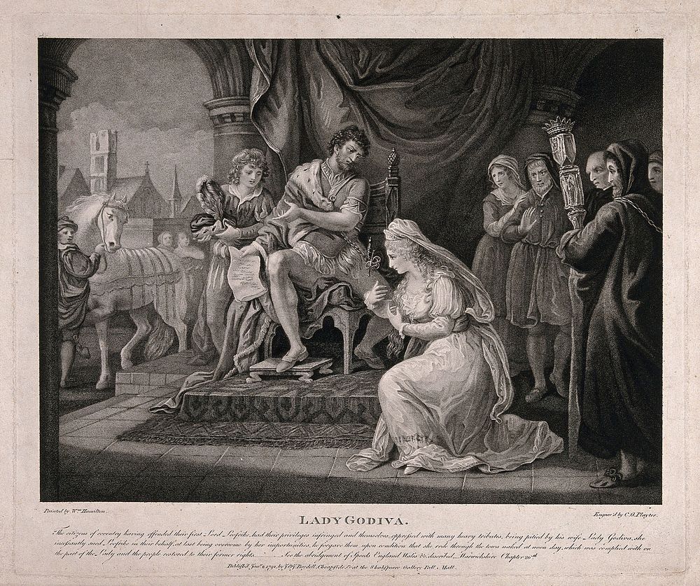 Lady Godiva interceding for the people of Coventry. Engraving by C.G. Playter after W. Hamilton.
