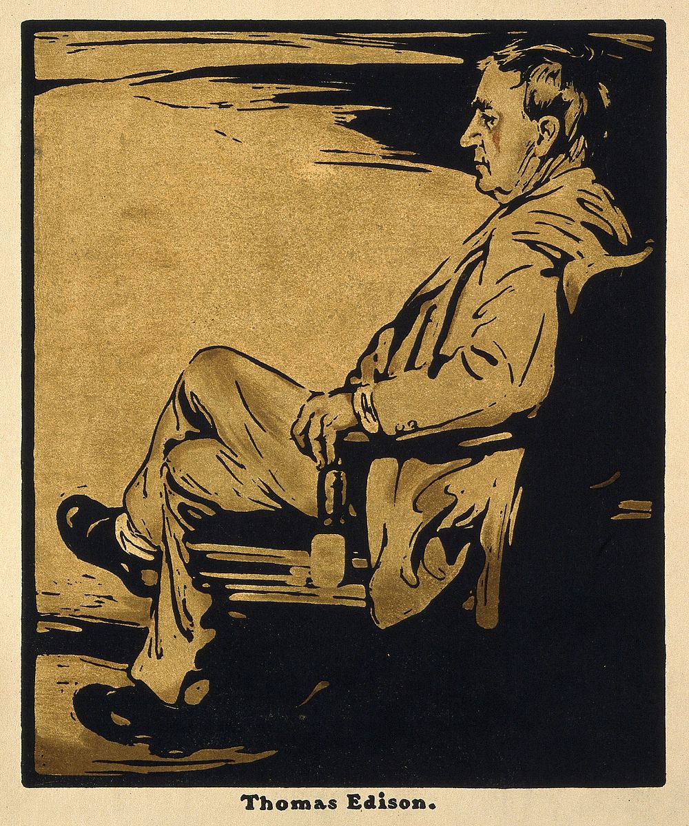 Thomas Alva Edison. Reproduction of woodcut by W. Nicolson [].