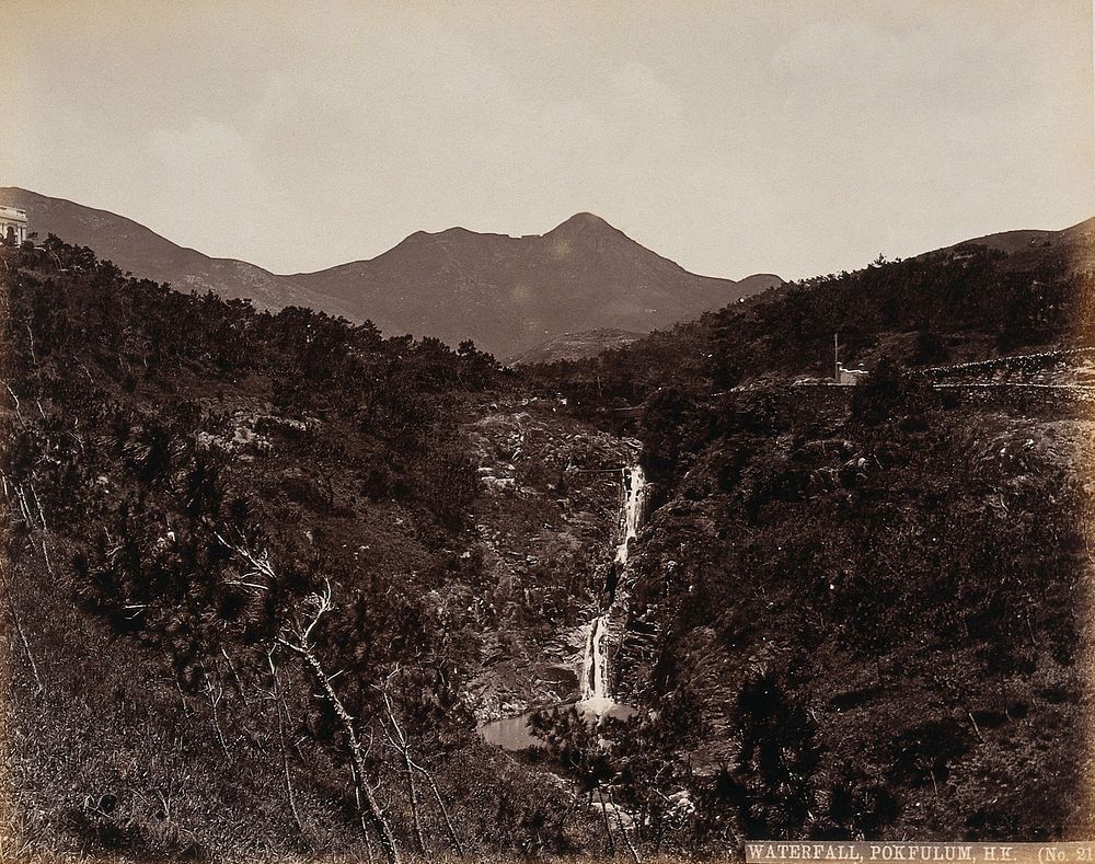 Hong Kong: the waterfall at Pokfulum. Photograph by W.P. Floyd, ca. 1873.