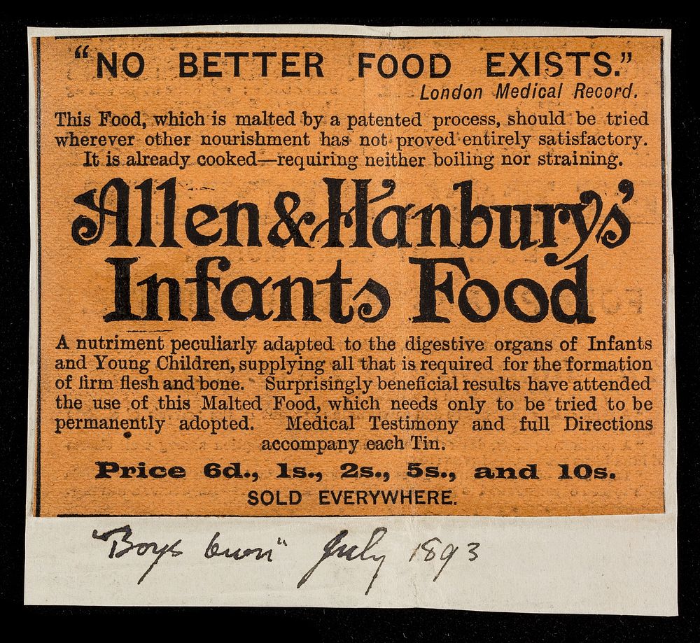 Allen & Hanburys' Infants Food.