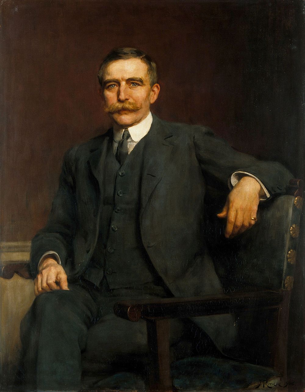 Henry Solomon Wellcome: three-quarter length. Oil painting by Hugh Goldwin Riviere, 1906.