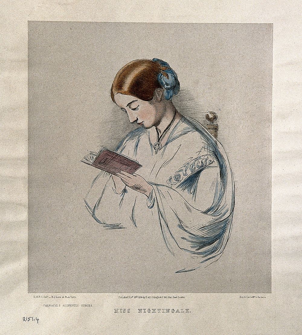 Florence Nightingale. Coloured lithograph by R. J. Lane, 1854.