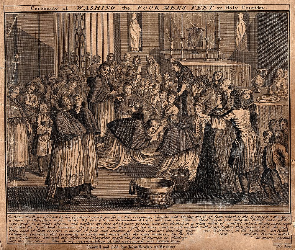 The washing of poor men's feet by the Pope on Holy Thursday. Etching after B. Picart.