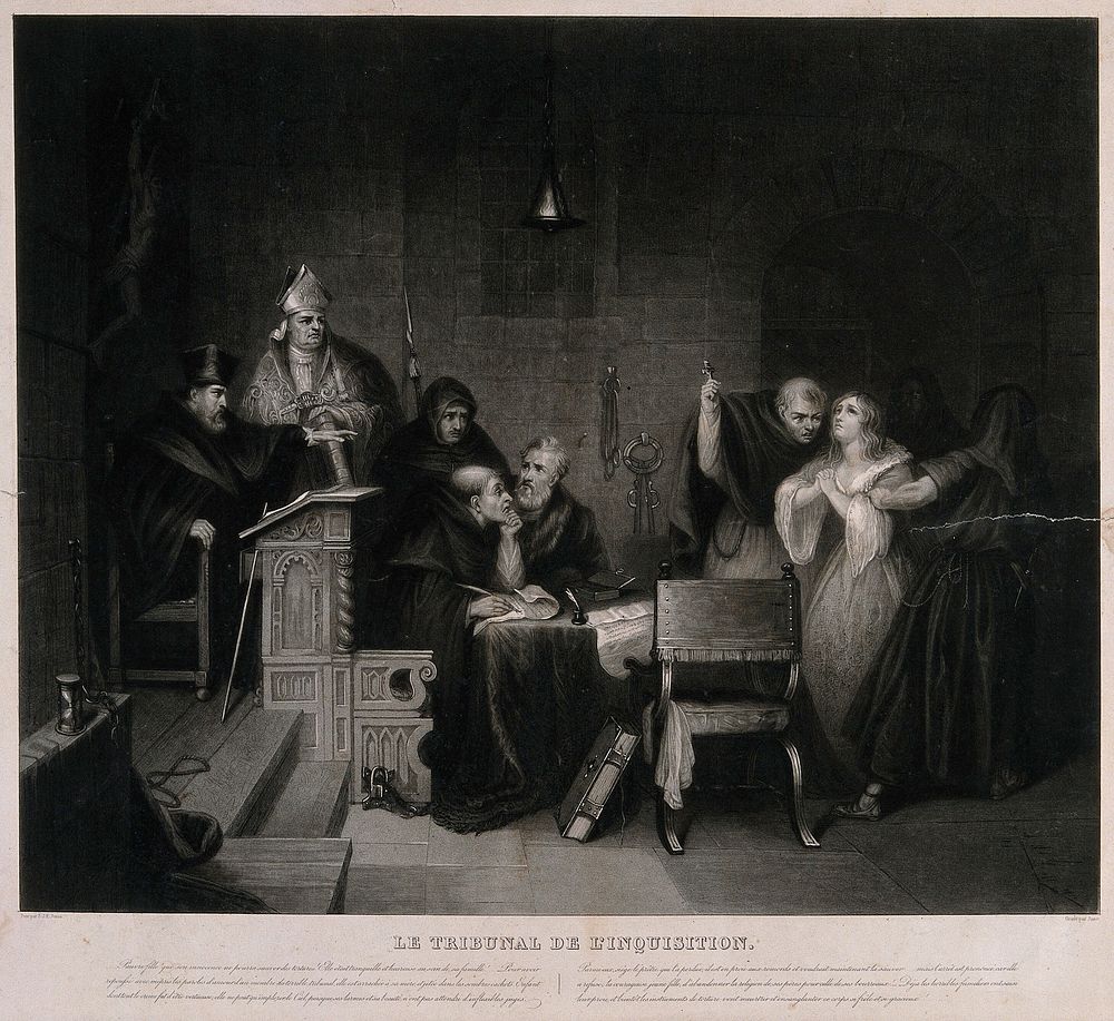 A distressed young woman protests her innocence and prays before the judge and the counsel of the Spanish inquisition.…