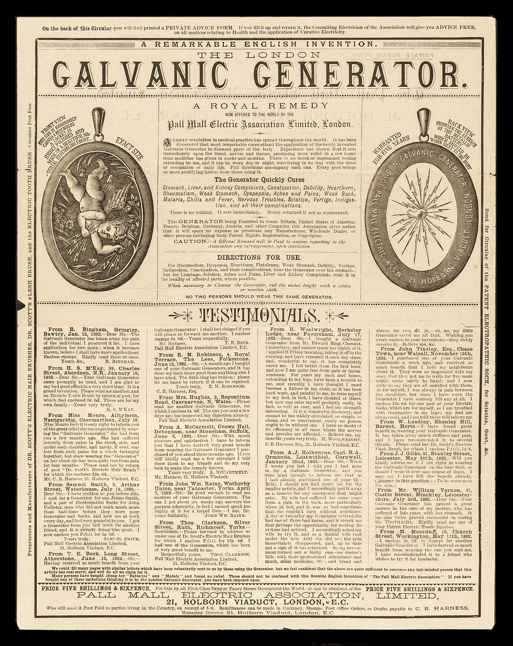 The London galvanic generator : a remarkable English invention : a royal remedy now offered to the world / by the Pall Mall…