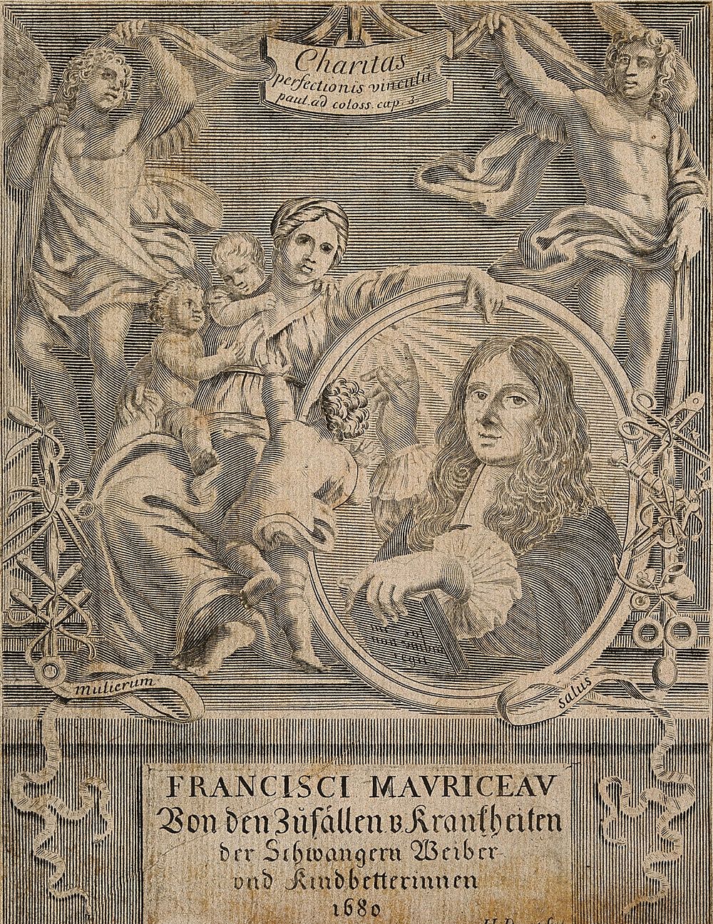 François Mauriceau. Line engraving by J. L. Durant, 1680.