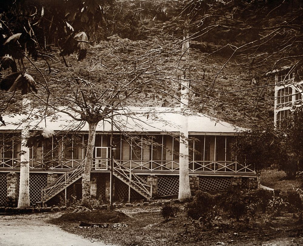 Panama: a wooden house with an enclosed wrap-around porch. Photograph, 1900/1920.