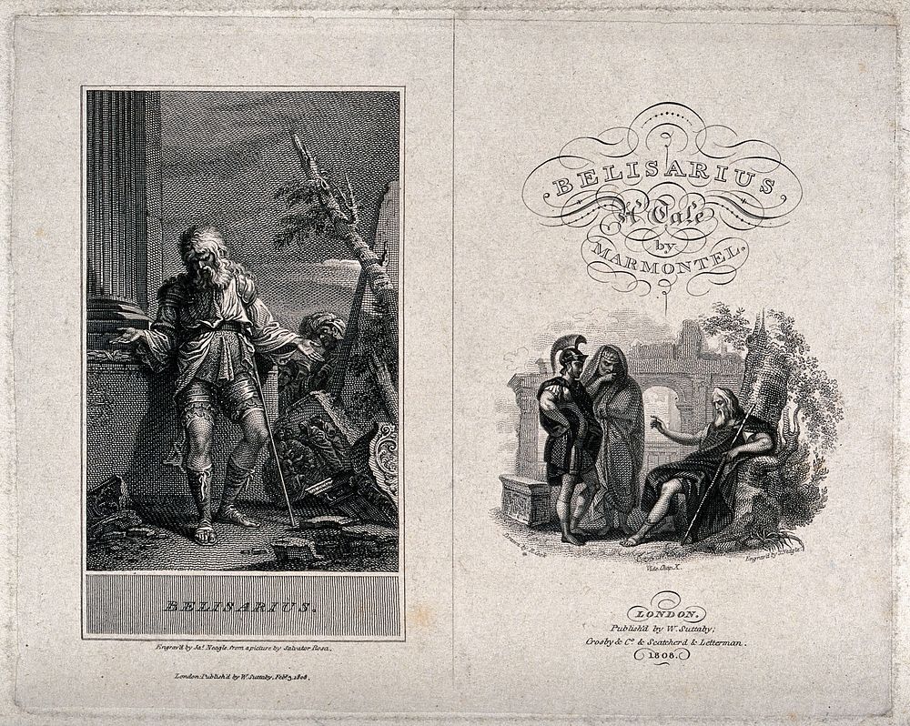 Belisarius begging for alms. Engraving by J. Neagle, 1808, after Salvator Rosa and after R. Cook.