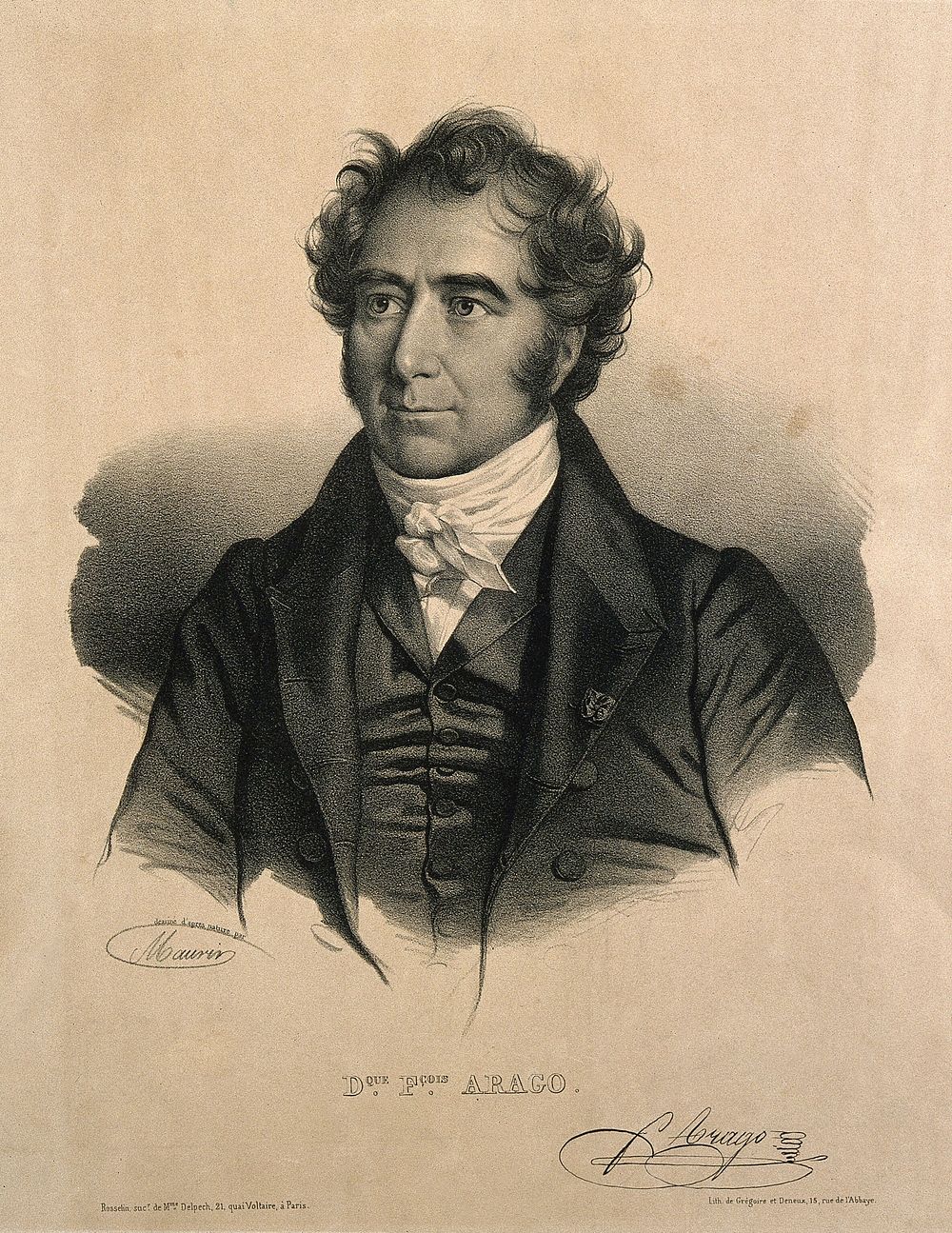 Dominique François Arago. Lithograph by N. E. Maurin after himself.