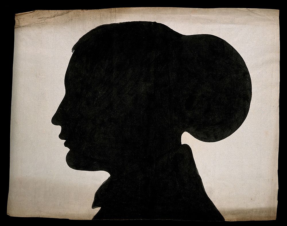 A silhouette of a human head, seen in profile. Watercolour, c. 1827 (watermark).
