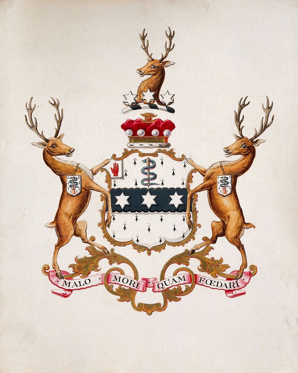Achievement of arms of Joseph Lister, Baron Lister. Watercolour.