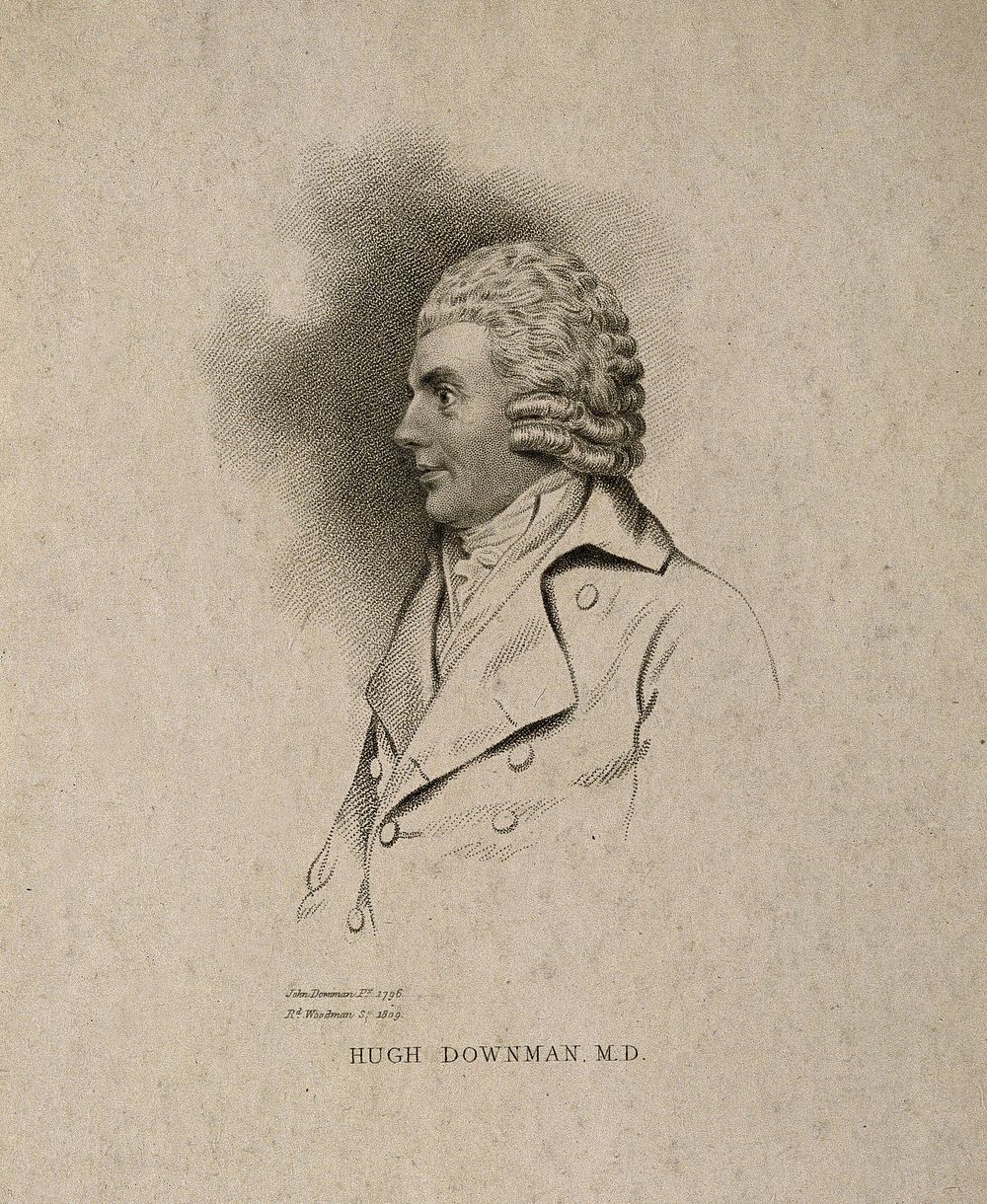 Hugh Downman. Stipple engraving by R. Woodman, 1809, after J. Downman, 1796.