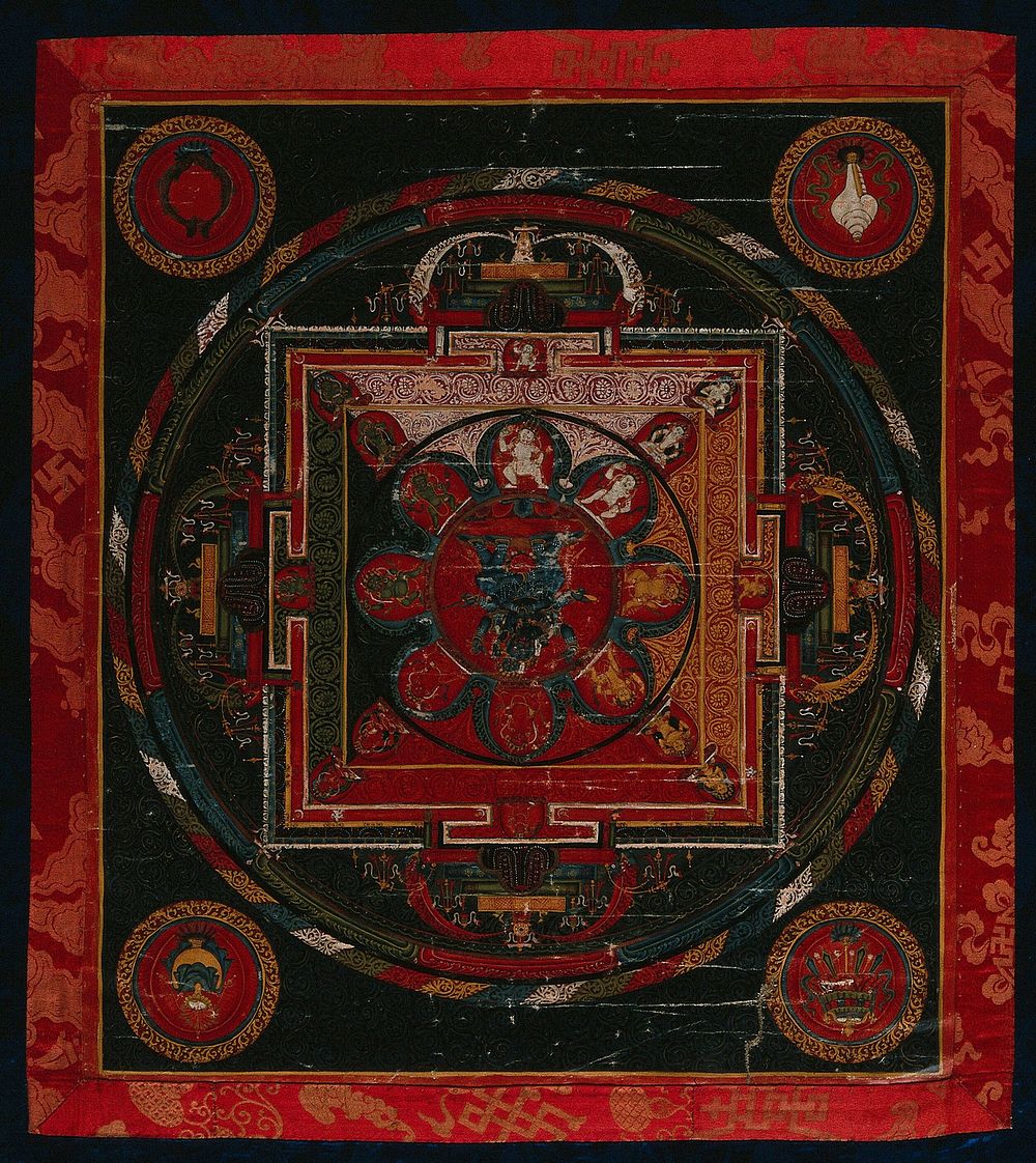 Tibetan mandala. Gouache painting by a Tibetan artist.