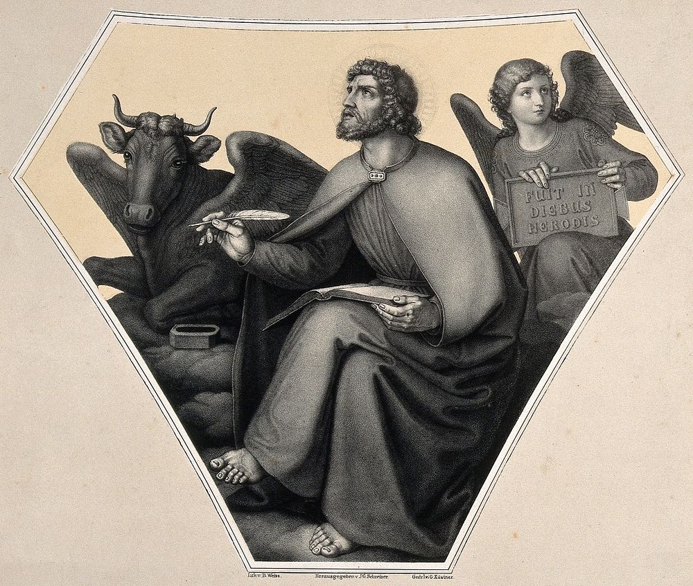 Saint Luke. Lithograph by G. Küstner after J.G. Schreiner after B. Weiss.
