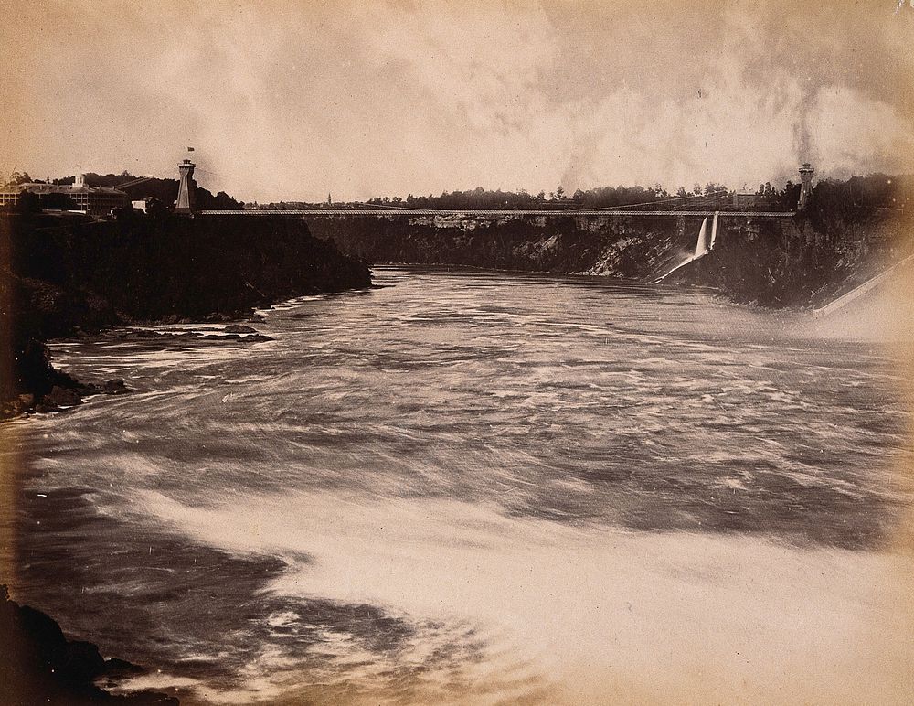 Niagara Suspension Bridge, across the Niagara River. Photograph, ca. 1880.