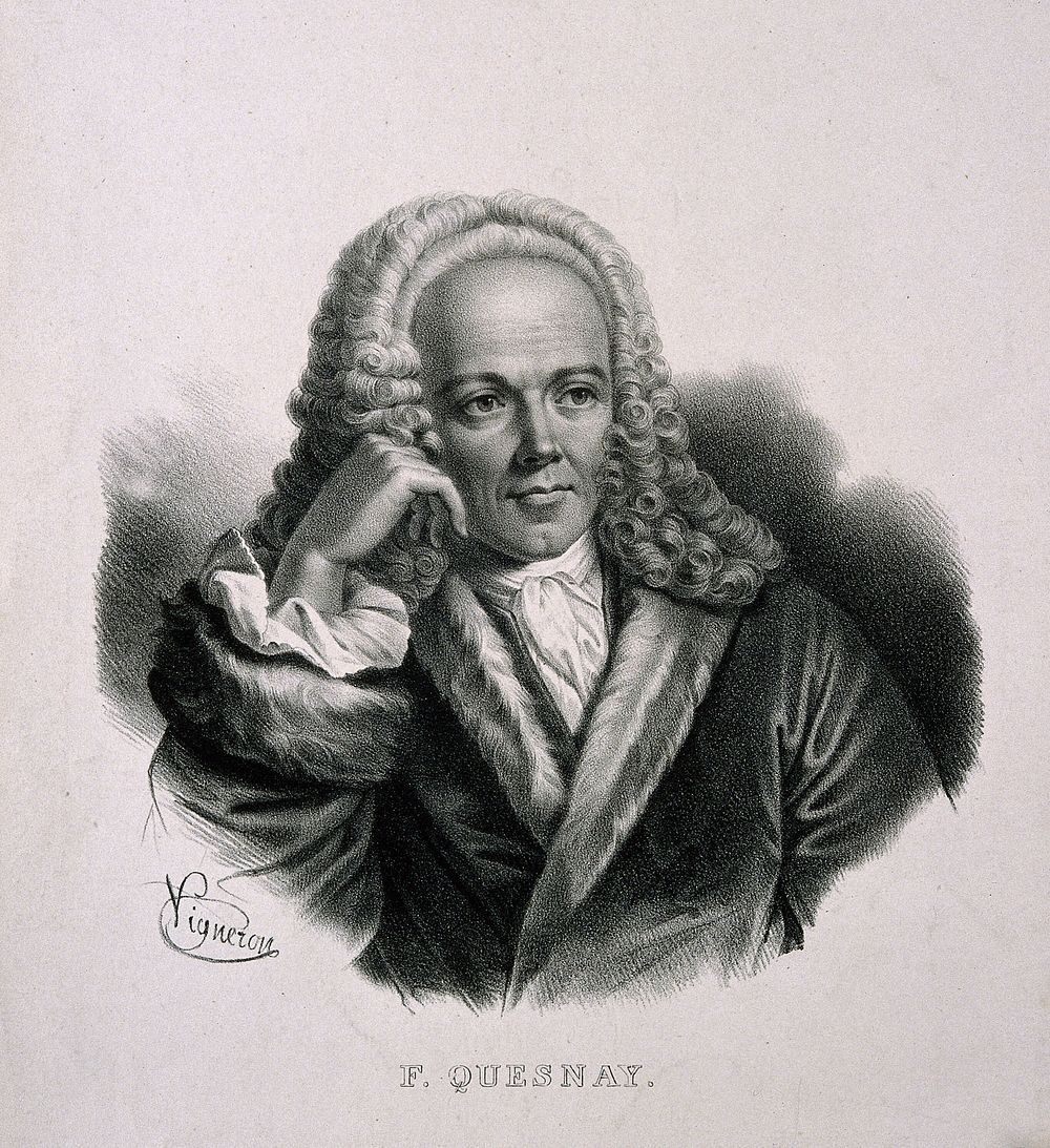 François Quesnay. Lithograph by P. R. Vignéron after J. Chevallier, 1745.