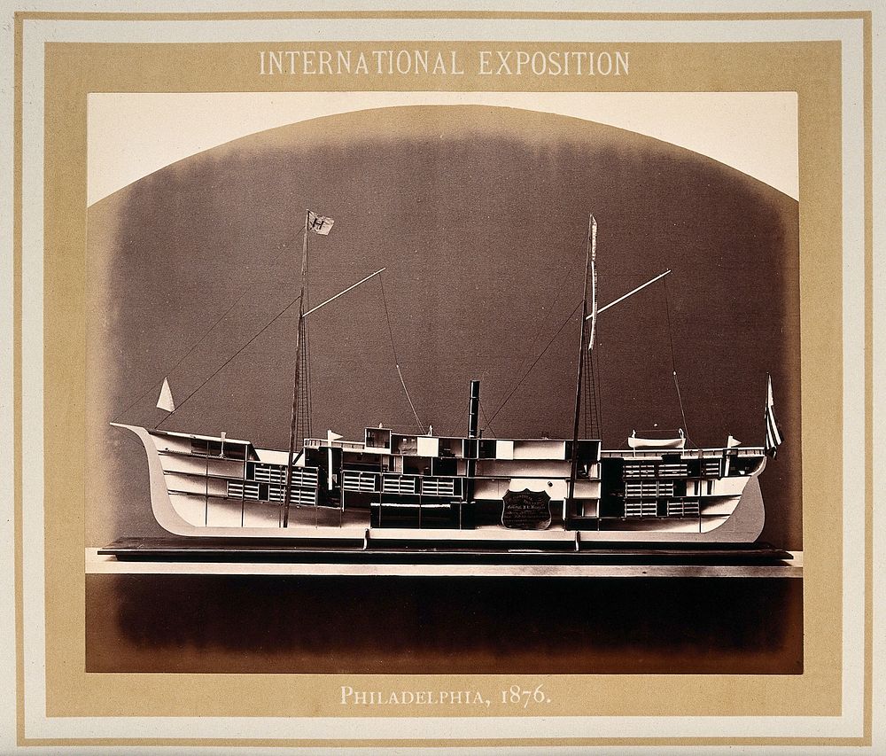 Philadelphia International Exposition, 1876: the hospital steamboat J.K. Barnes: a model showing the interior in cross…