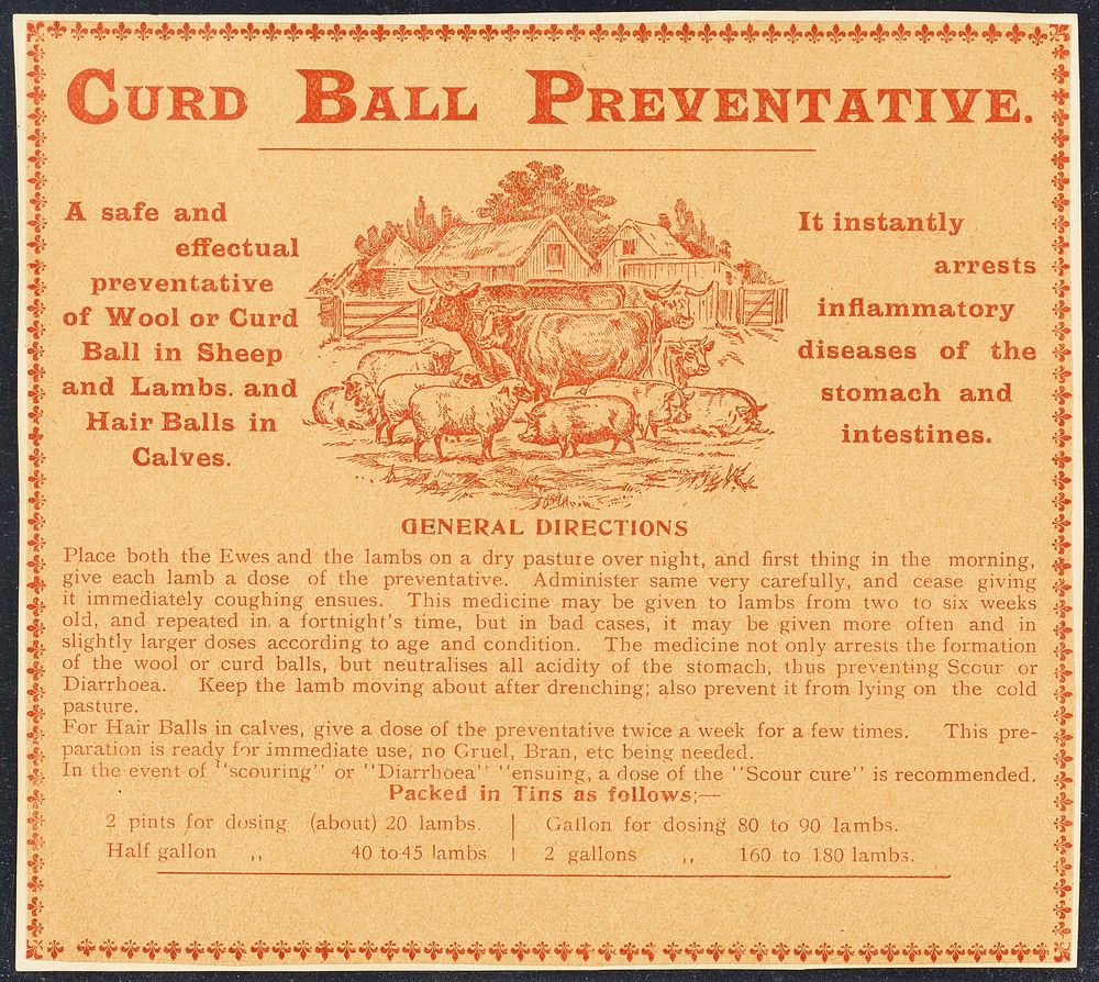 Curd ball preventative : a safe and effectual preventative of wool or curd ball in sheep and lambs and hair balls in calves…