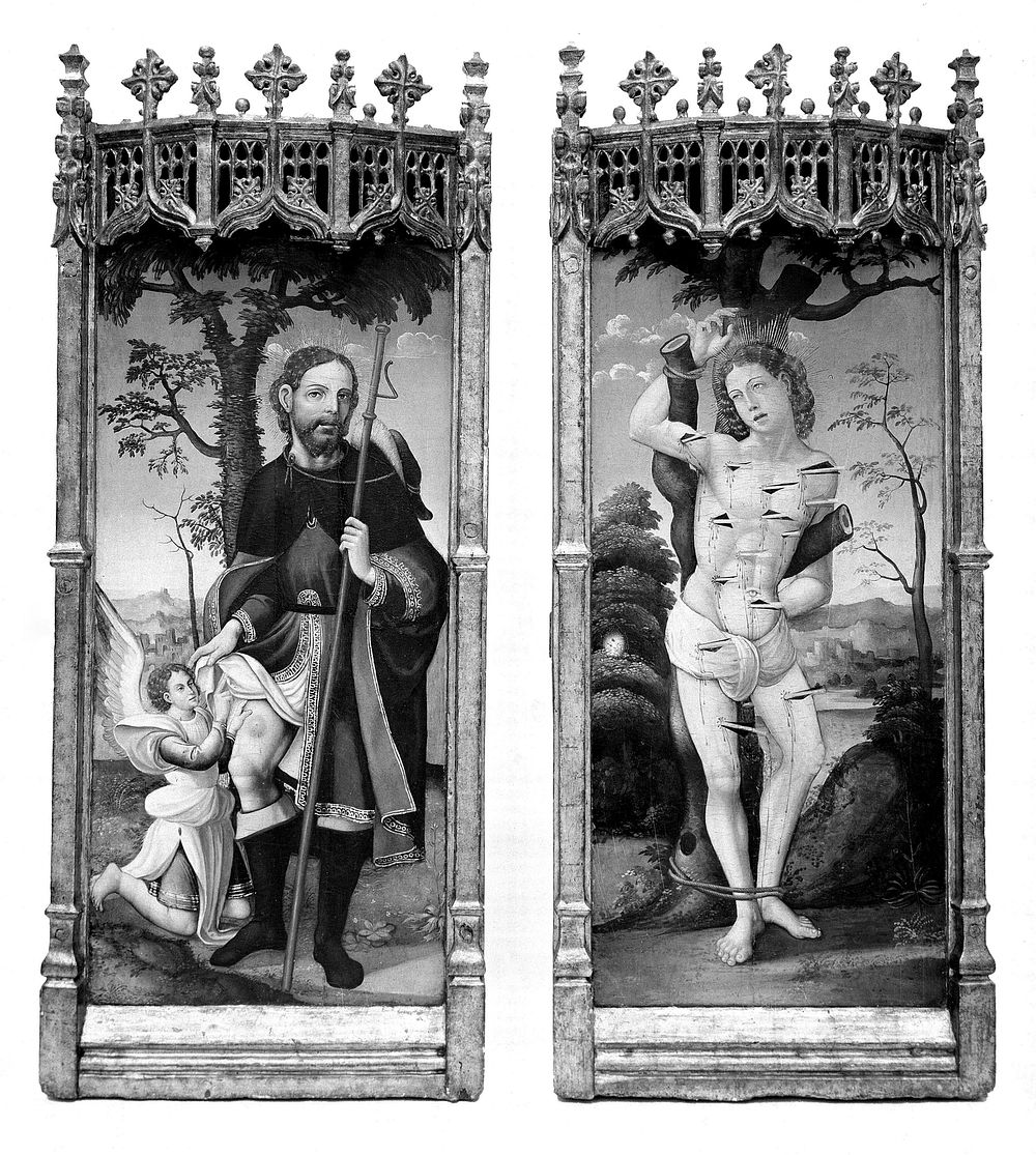 M0004157EA: Saint Roch and Saint Sebastian, oil paintings by Santa Cruz