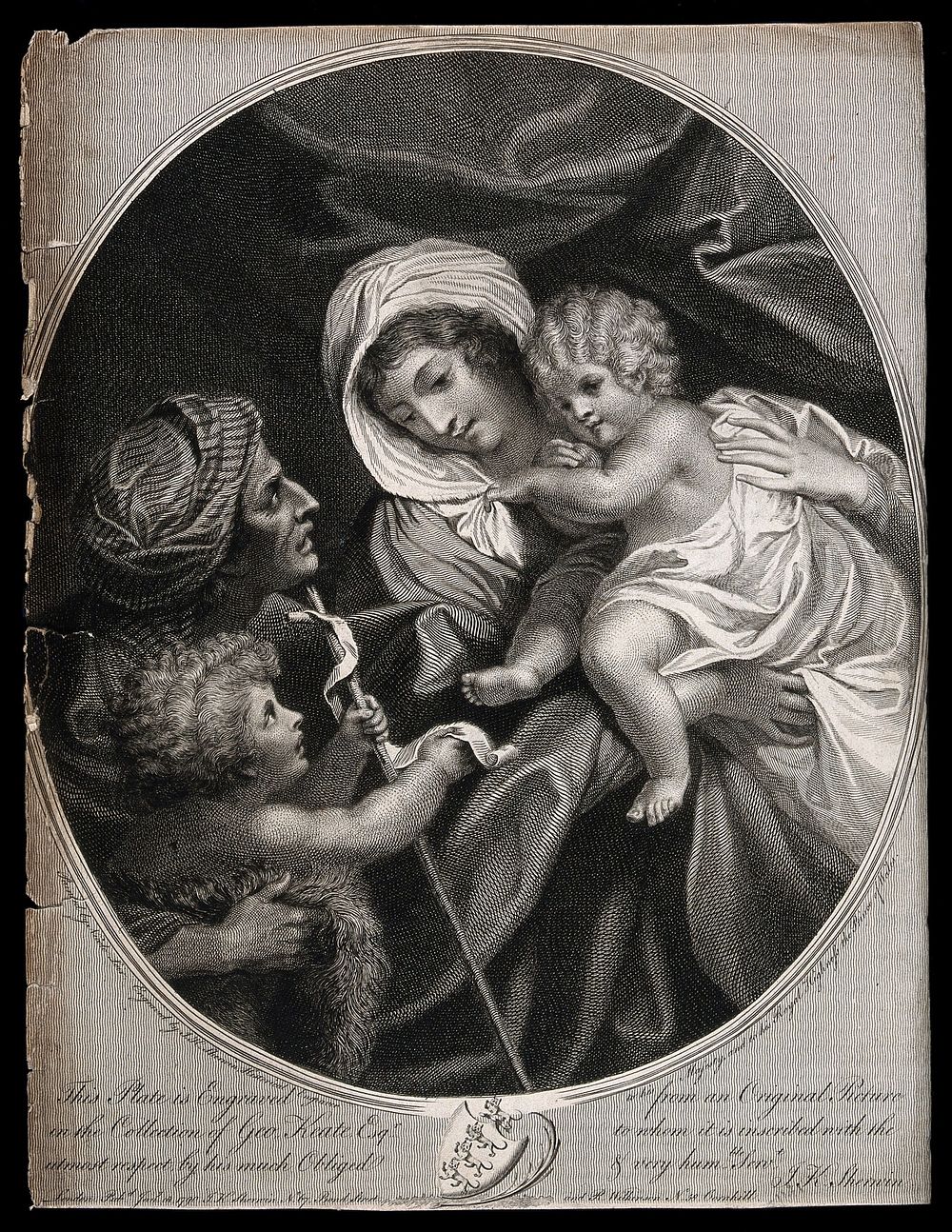 Saint Mary (the Blessed Virgin) with the Christ Child, Saint John the Baptist and Saint Elizabeth. Engraving by J.K.…