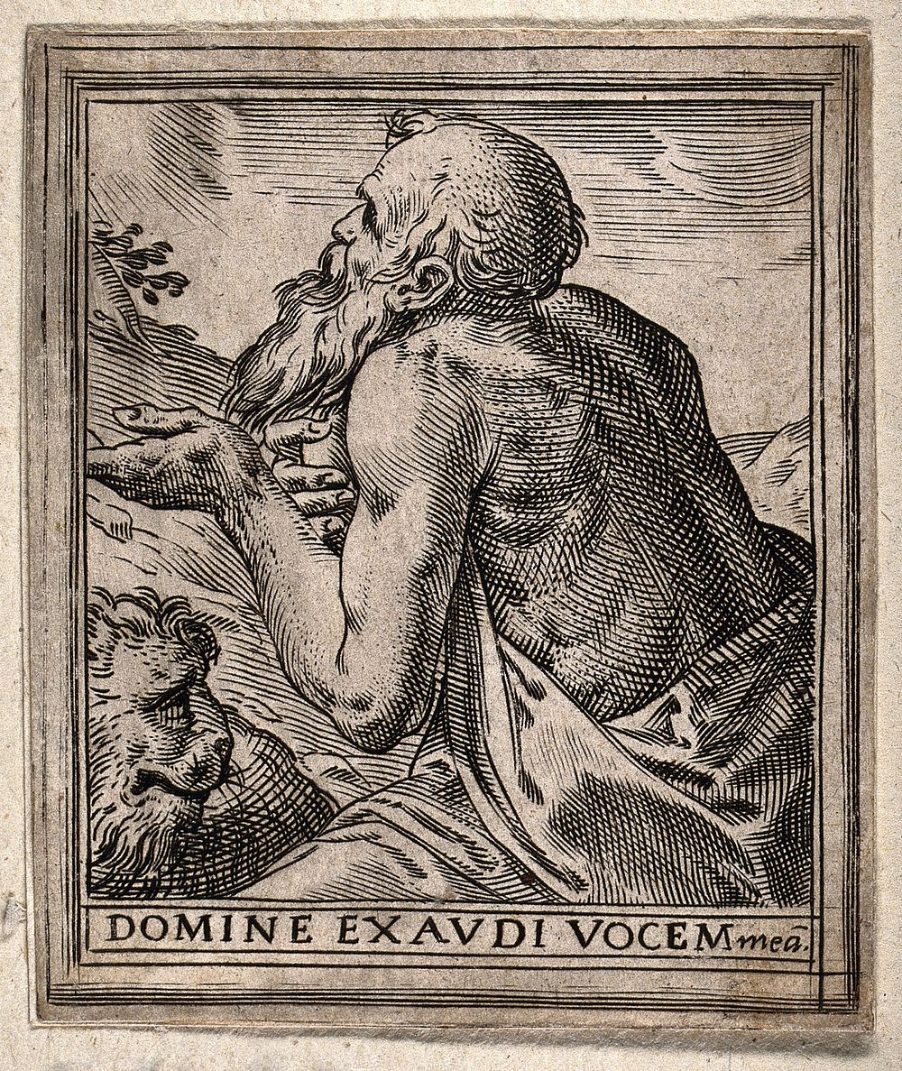 Saint Jerome. Engraving by Agostino Carracci, 1581.