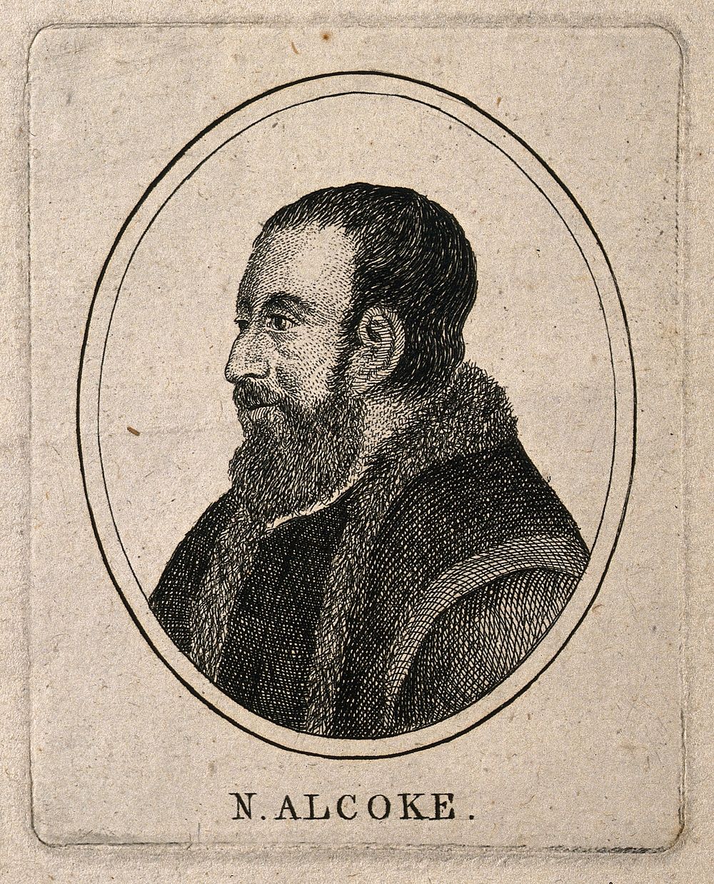Nicholas Alcoke. Etching after B. Baron after H. Holbein.