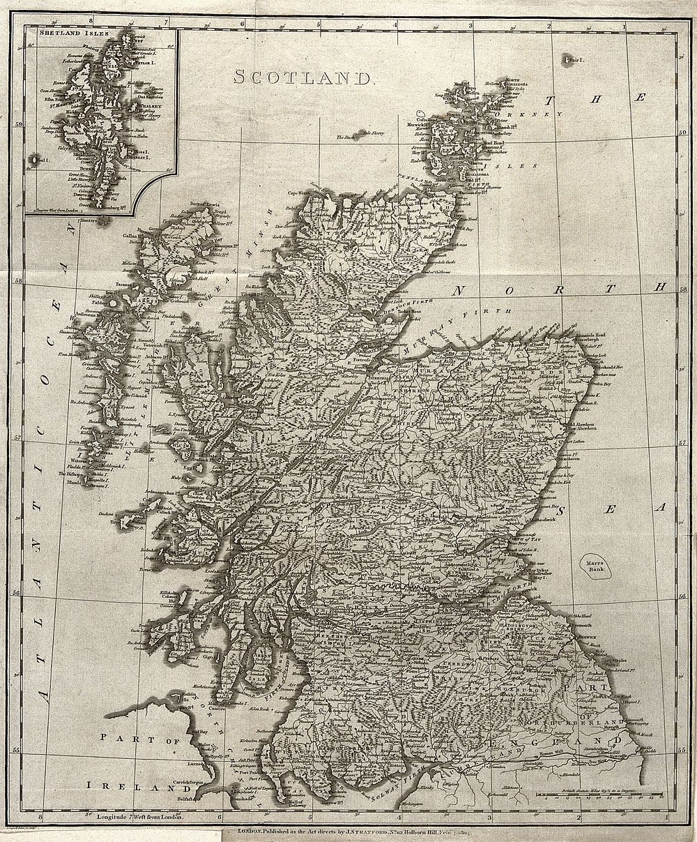 Map of Scotland. Engraving by J. Russell, 1804.
