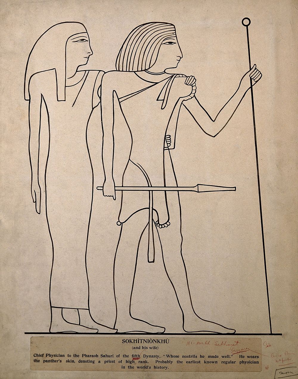 Sekhmet (Sekhet) and is wife. Ink drawing.