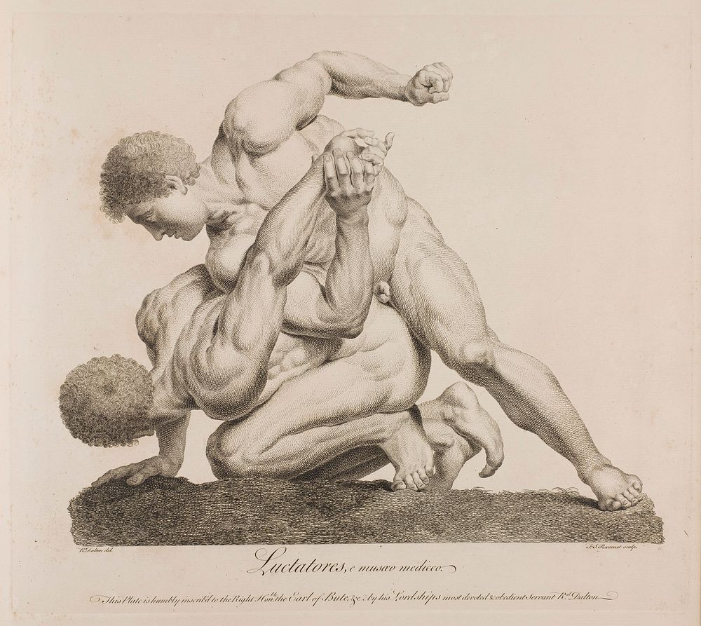 Wrestlers. Etching by S.F. Ravenet after R. Dalton, 1744.
