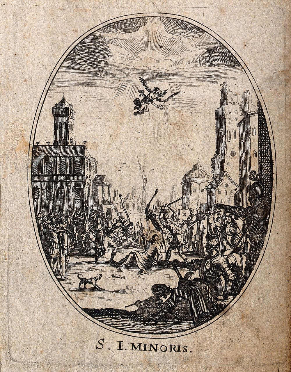 Martyrdom of Saint James the Less. Etching.