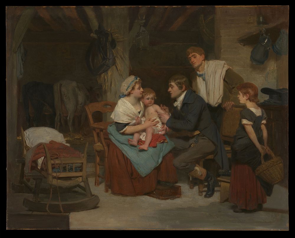 Edward Jenner vaccinating a boy. Oil painting by E.-E. Hillemacher, 1884.