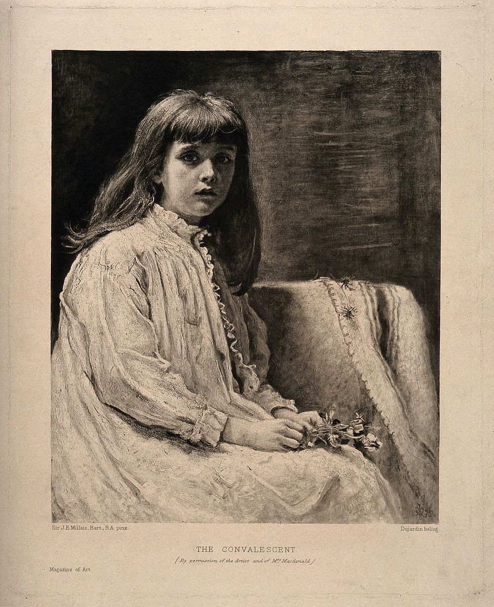 A convalescing girl. Heliogravure by P. Dujardin after J.E. Millais, 1875.