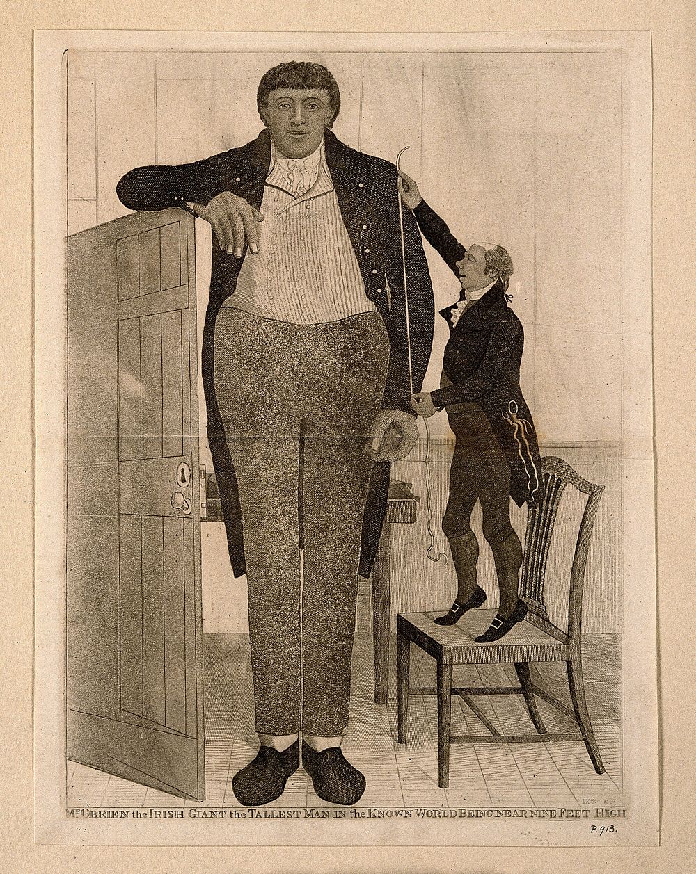 Patrick O'Brien, a giant. Etching by J. Kay, 1803.