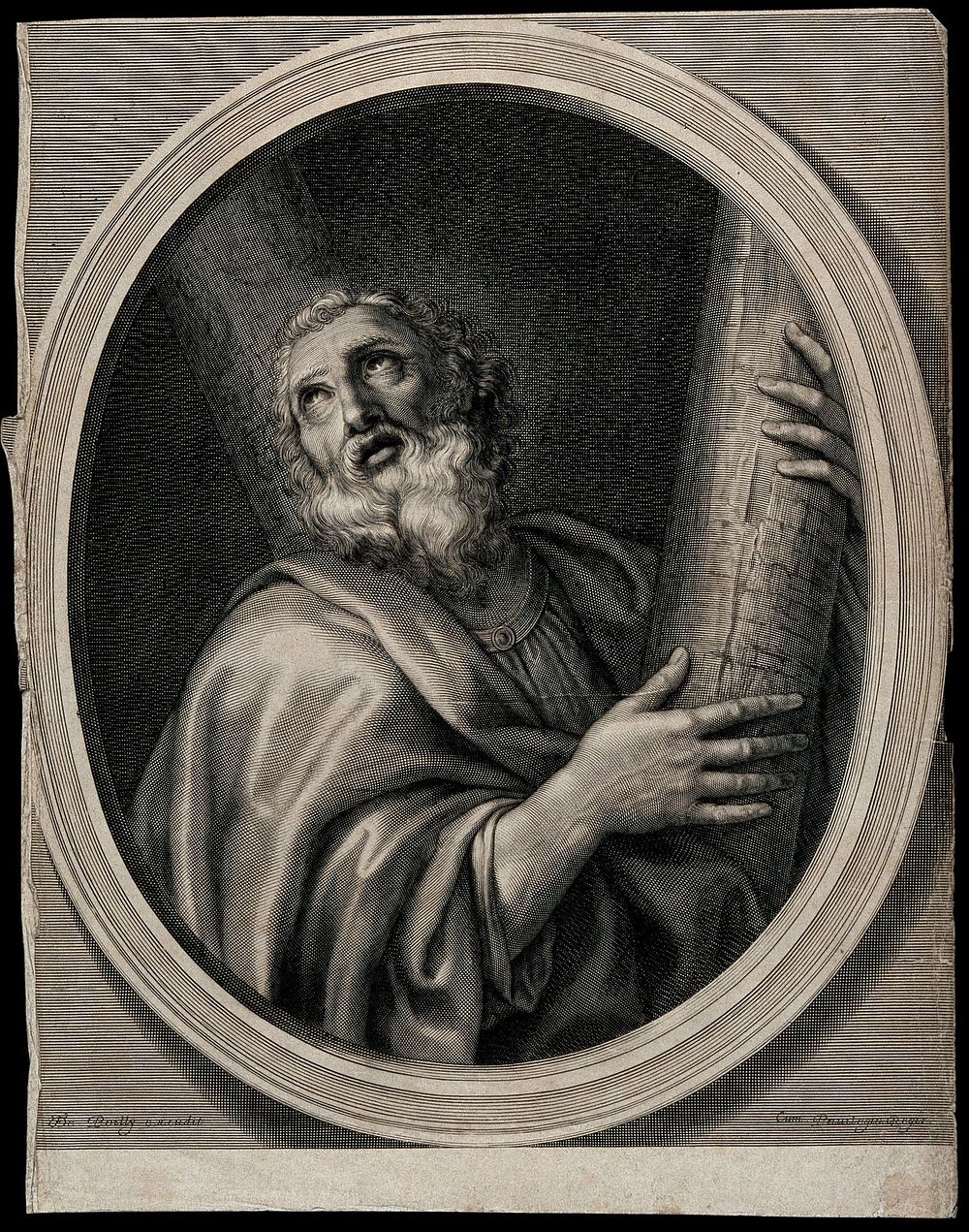 Saint Andrew. Line engraving after C. le Brun .