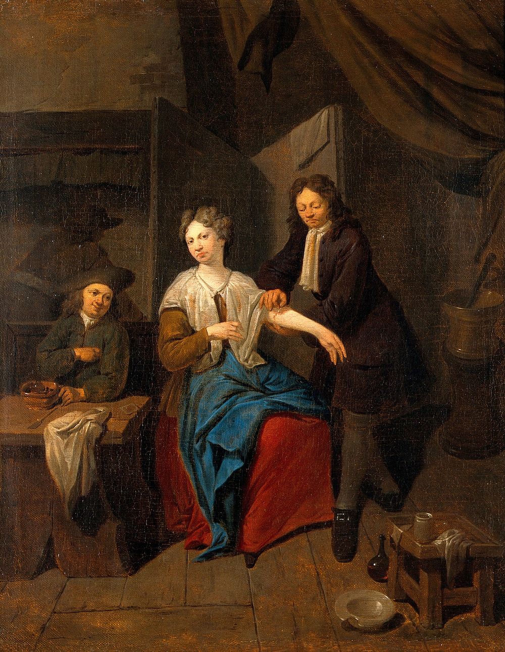 A surgeon preparing to let blood by cupping, his apprentice warming the cupping glass. Oil painting attributed to Jan…