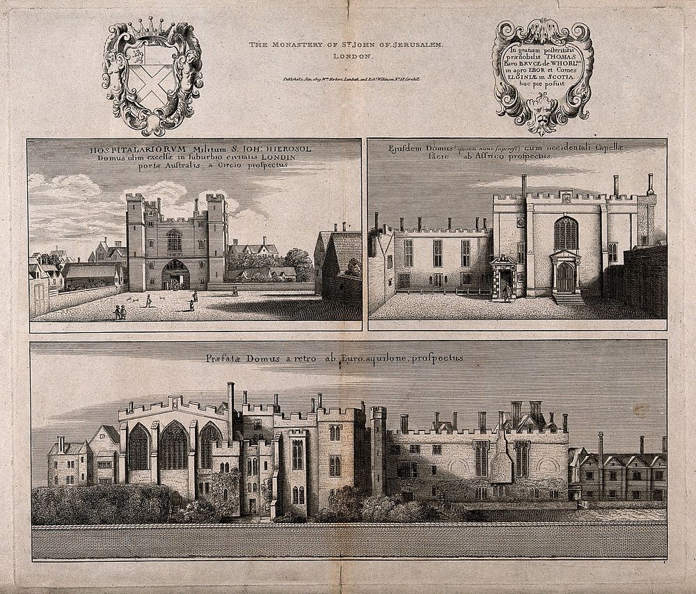 Hospital of the Knights of St. John of Jerusalem, Clerkenwell, London. Engraving, 1809, after W. Hollar.