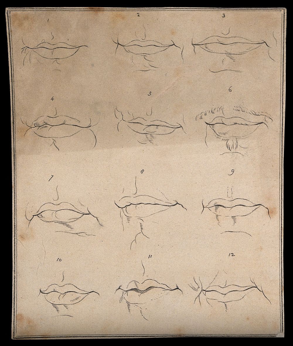 Twelve mouths. Drawing, c. 1793.