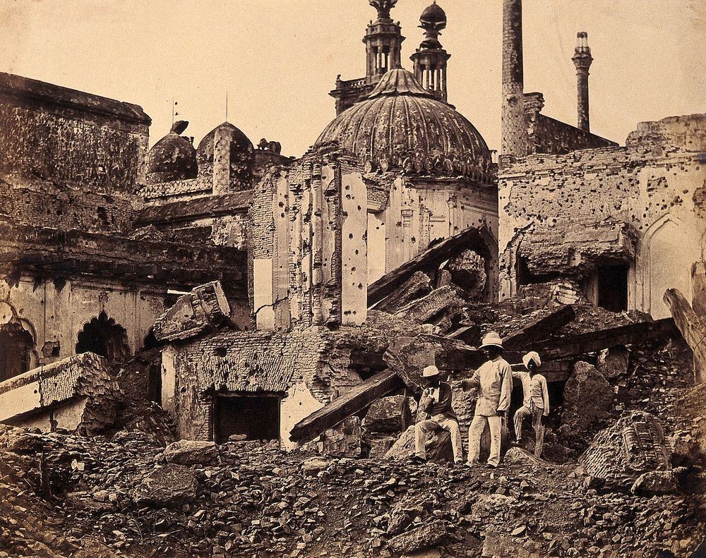 Lucknow, India: the Chutter Munzil, showing damage caused by an explosion during the Indian Rebellion. Photograph by Felice…
