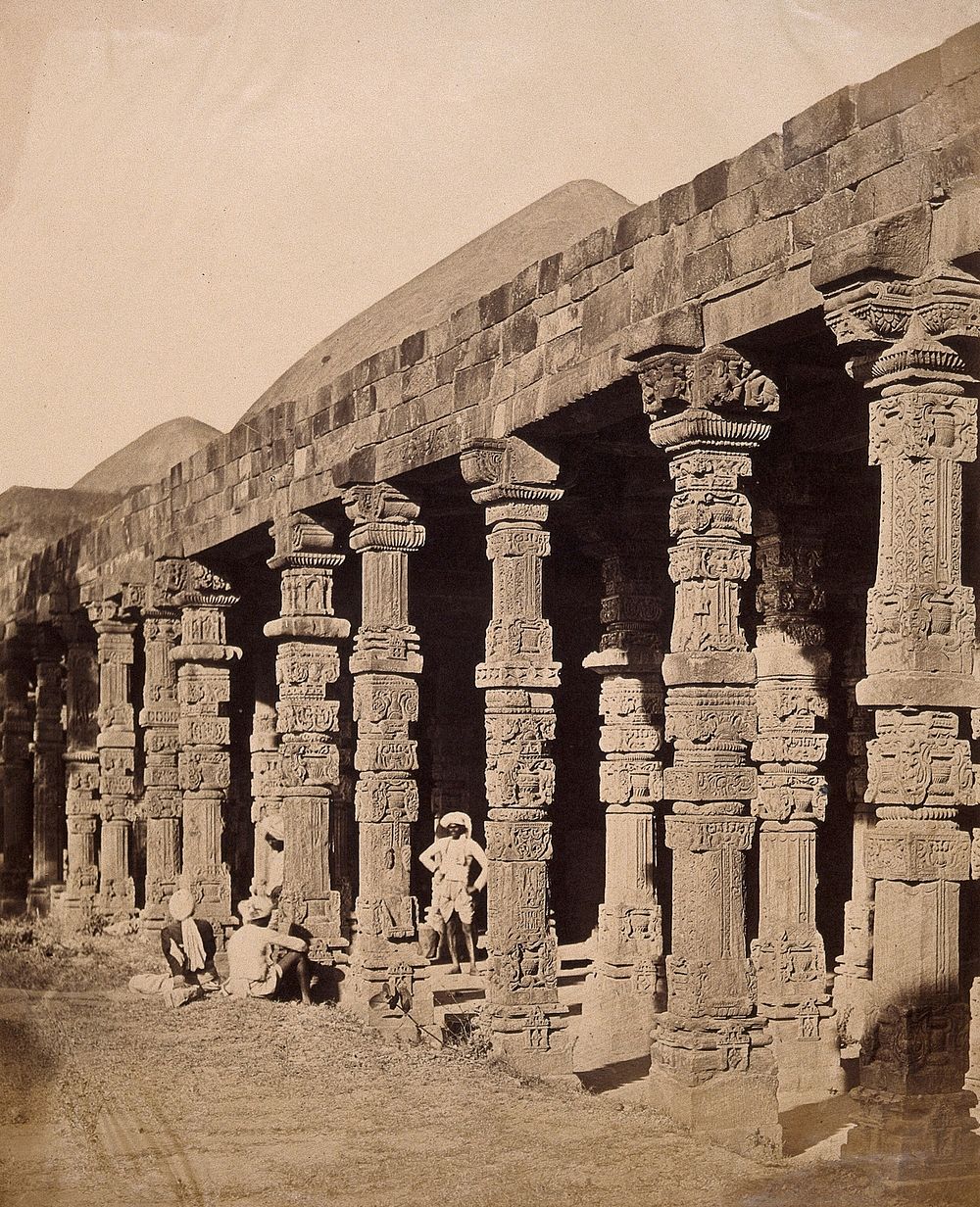 India: exterior of the Hindu temple in the Kootub near Delhi. Photograph by F. Beato, c. 1858.