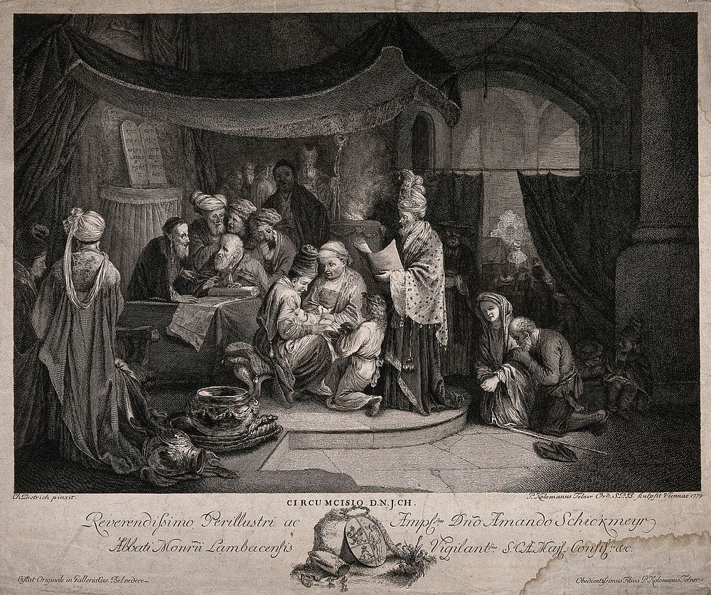 The circumcision of Christ in the Temple. Etching by Father K. Felner, 1779, after C. Dietrich.