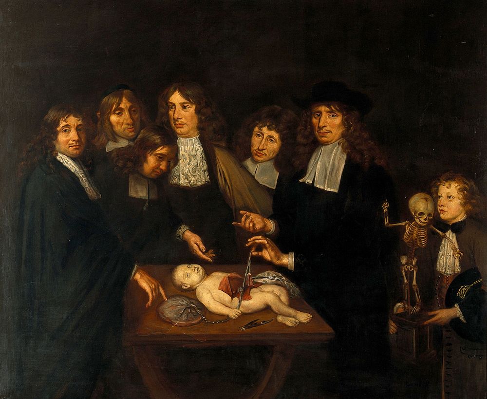 The anatomy of Dr Frederick Ruysch. Oil painting by B. F. Landis,1909-1910, after Jan van Neck, 1683.