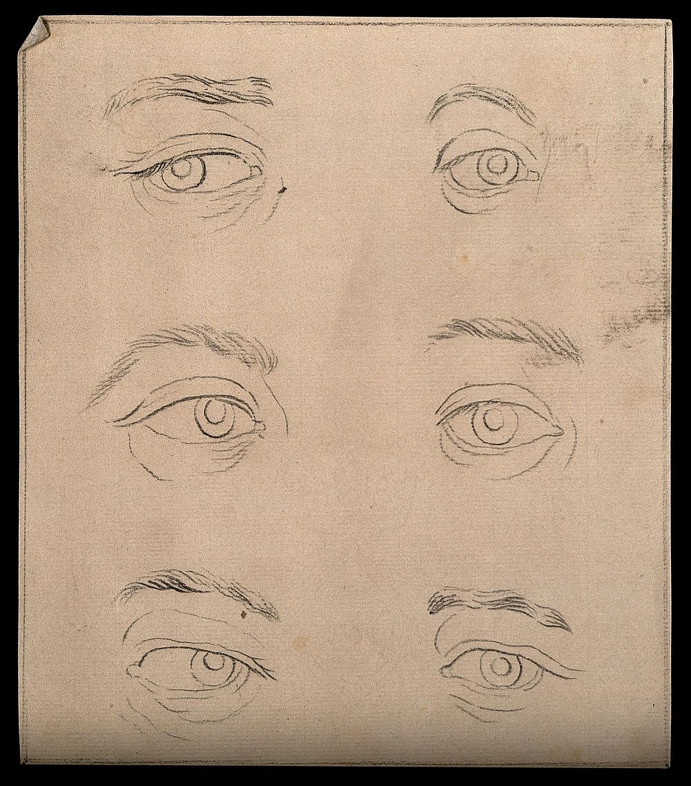 Eyes expressing extreme emotion, from coldness to rage. Drawing, c. 1794.