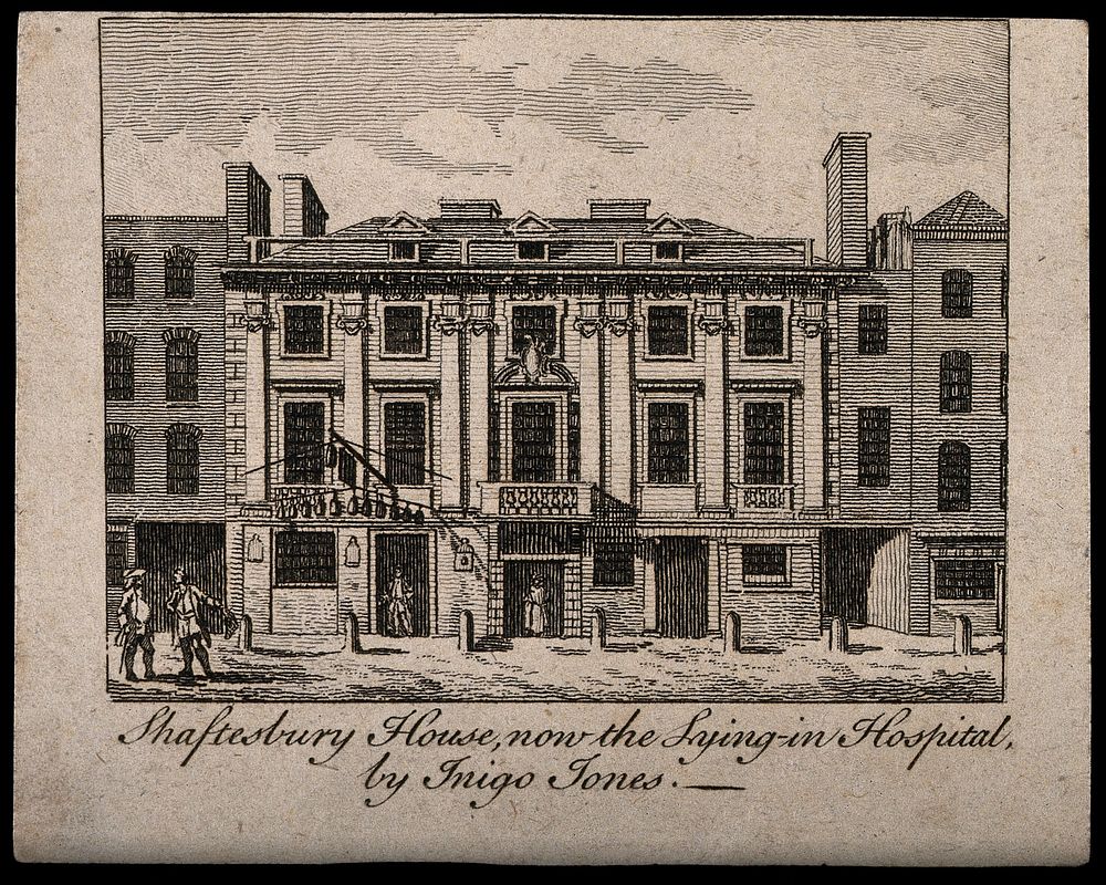 City of London Lying-in Hospital: front elevation. Engraving, 1750, after S. Wale.