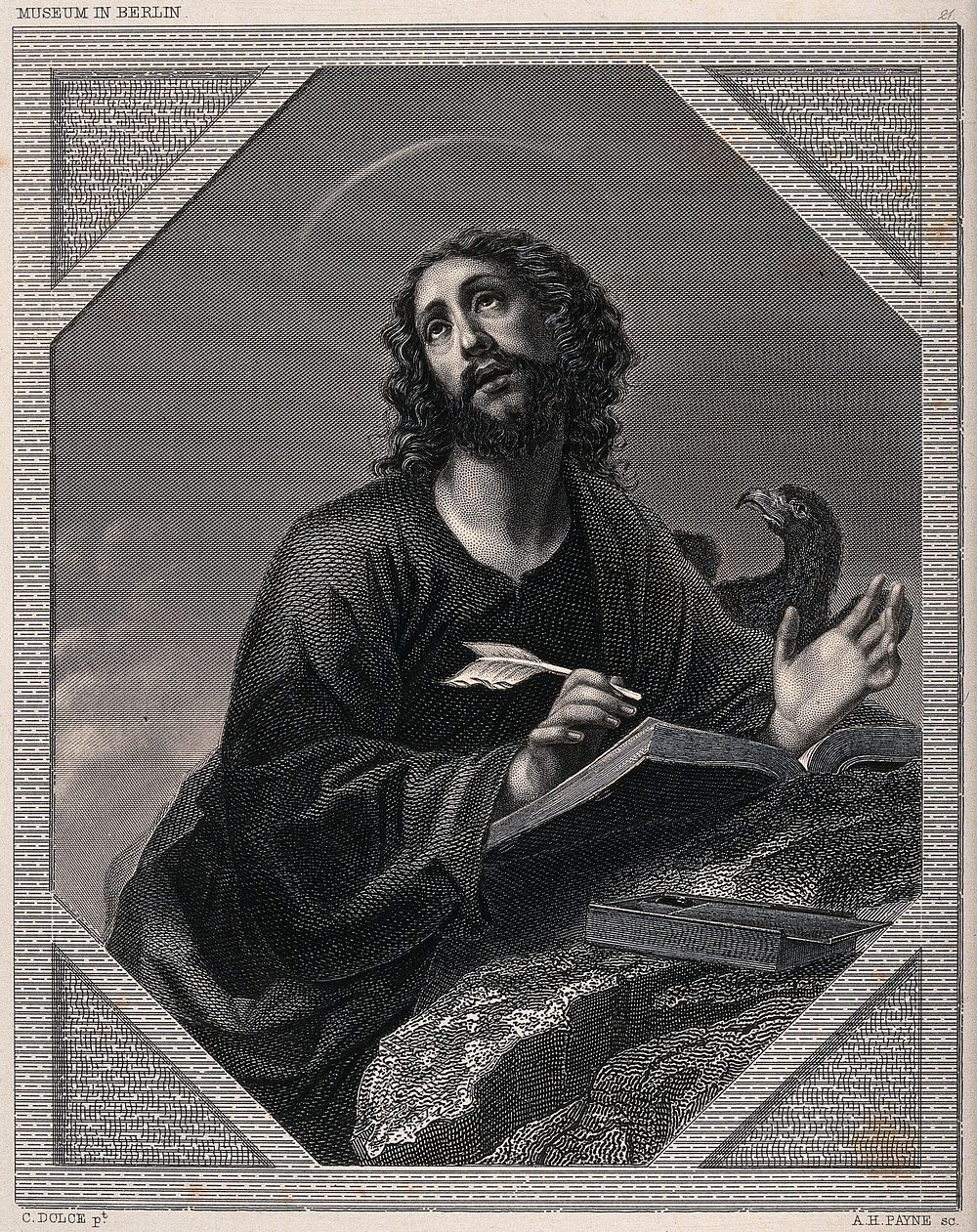 Saint John the Evangelist. Engraving by A.H. Payne after C. Dolci.