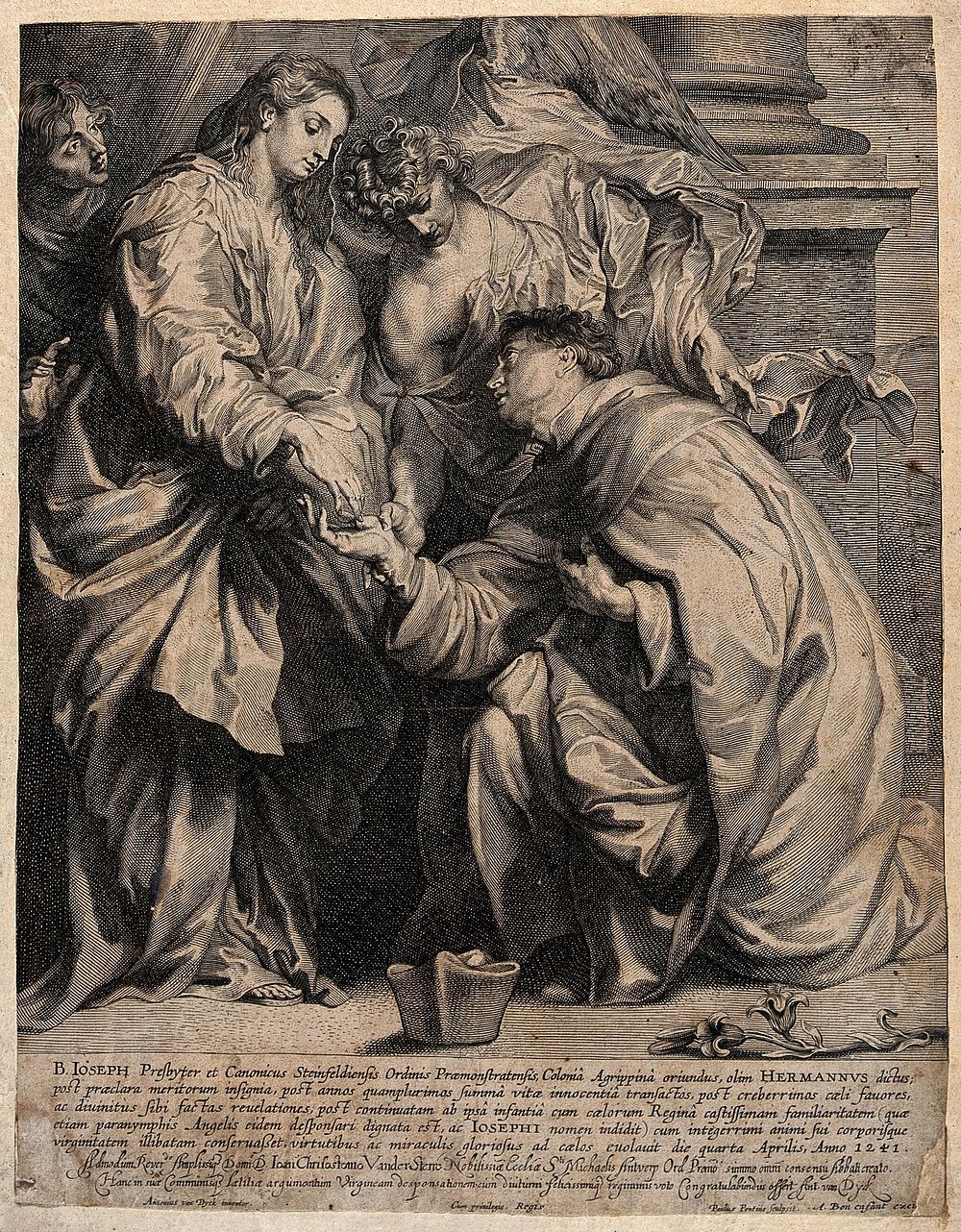 The Blessed Herman Joseph. Line engraving by P. Pontius after Sir A. van Dyck.
