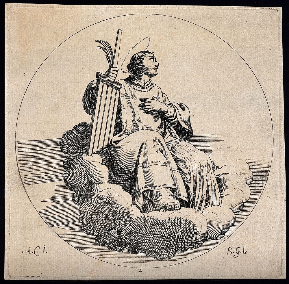 Saint Laurence. Etching by S. Guillain the younger after Annibale Carracci.